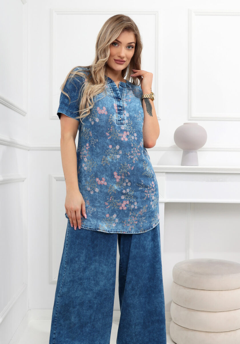 Tunika denim tencel drobny kwiat - obrazek 2